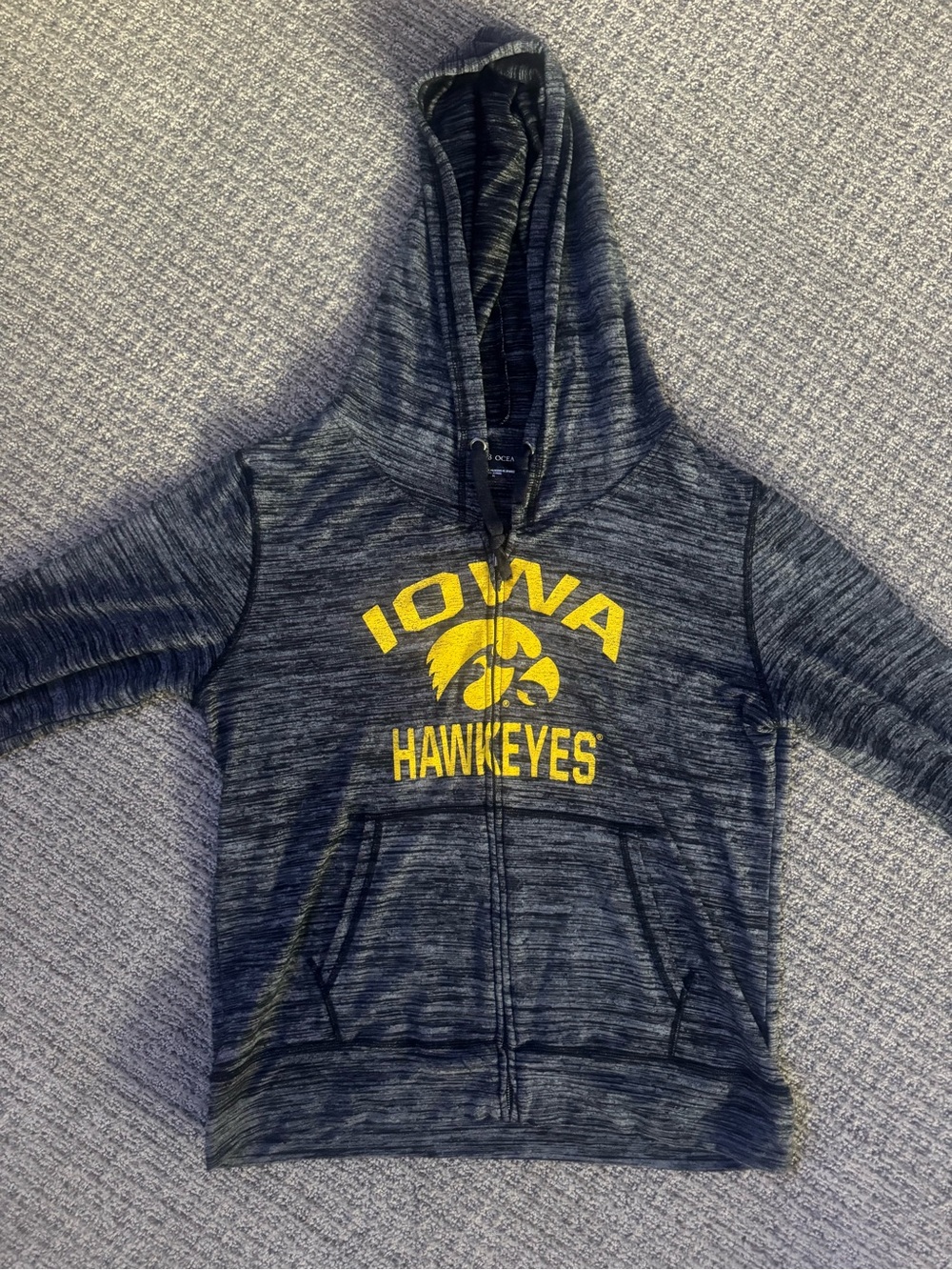5th & Ocean Womens Navy Heather Zip Hoodie with Yellow Iowa Hawkeyes Print